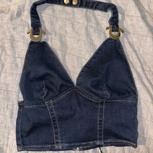 True Religion Navy Denim Halter Crop Top